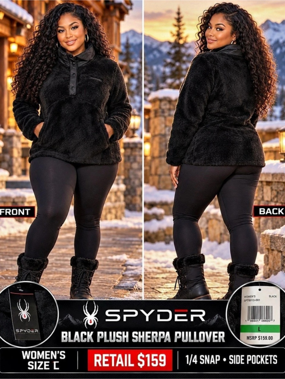 Spyder Black Plush Sherpa Pullover Black Size Large